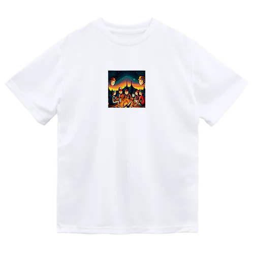 焚火を囲んで和む ドライTシャツ