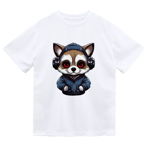 ヘッドホンをかけているタヌキ ドライTシャツ