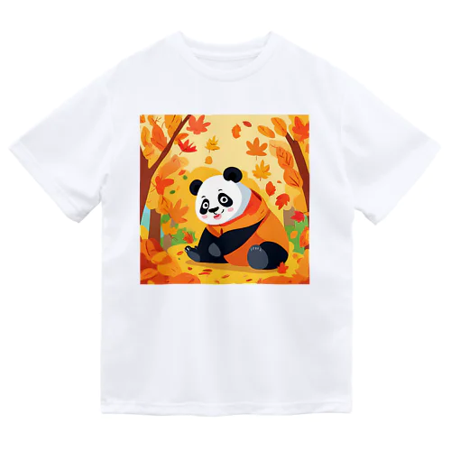 紅葉を楽しむパンダのイラストグッズ ドライTシャツ