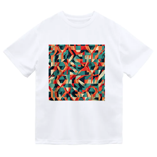 グリーンとオレンジの洗練された幾何学模様 ドライTシャツ