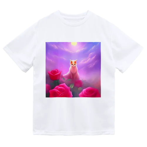 薔薇を嗜む猫 Dry T-Shirt