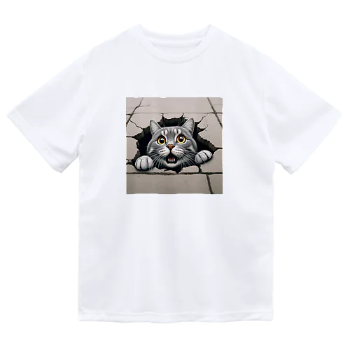 猫ひょっこり ドライTシャツ