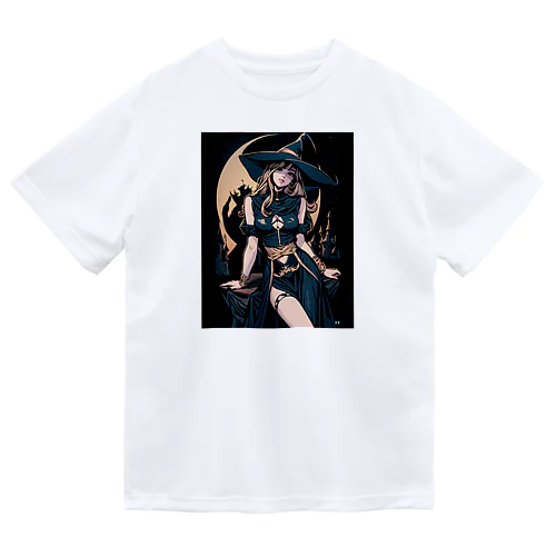 青いマントのブロンド魔女 ドライTシャツ