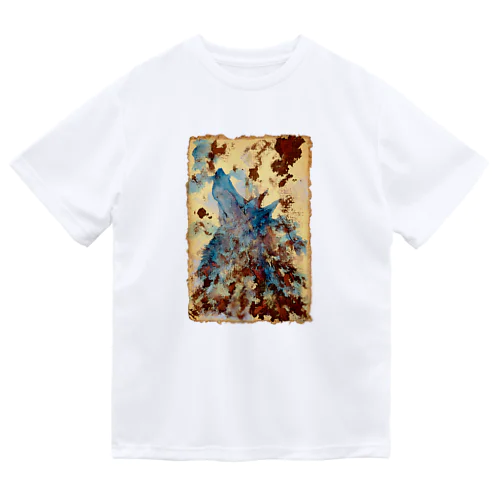 Watercolor wolf - carob & blue ドライTシャツ