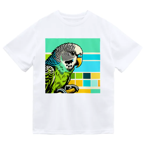 Round-Birds Common Parakeet-letro tropical.ver ドライTシャツ