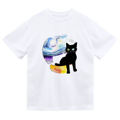 月と黒猫 ドライTシャツ