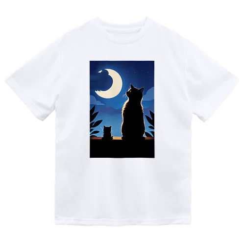 月夜と黒猫 ドライTシャツ