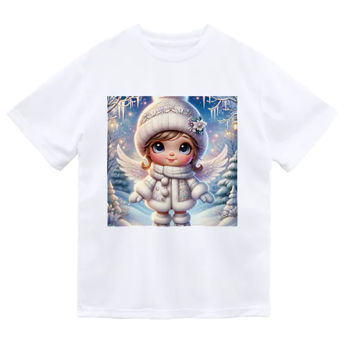 冬の微笑み：雪景色を照らす天使の子 ドライTシャツ