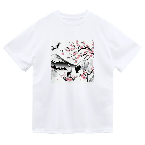 清楚な和の美 - 桜と鶴3 ドライTシャツ