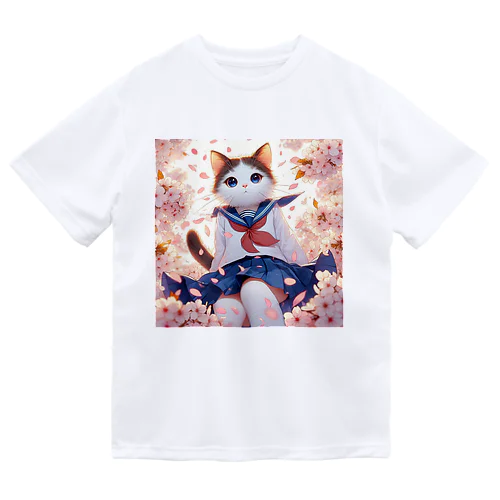 桜咲く華の学生猫 sakura Dry T-Shirt
