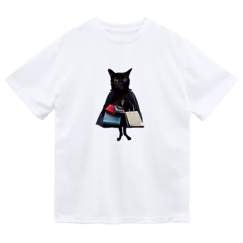 買い物をする黒猫BIBI ドライTシャツ