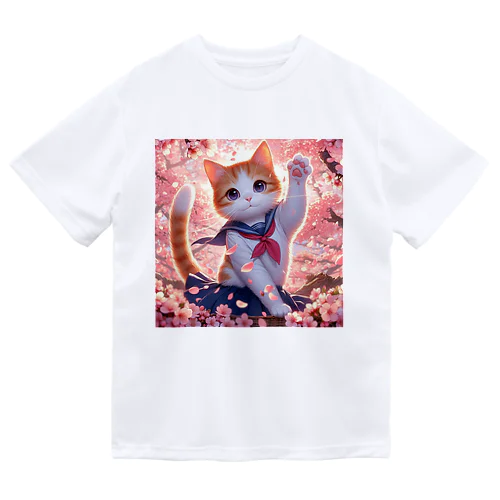 桜咲く華の学生猫 hana ドライTシャツ