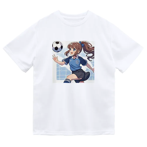 楽しくフットサルしているポニーテールの女の子 ドライTシャツ