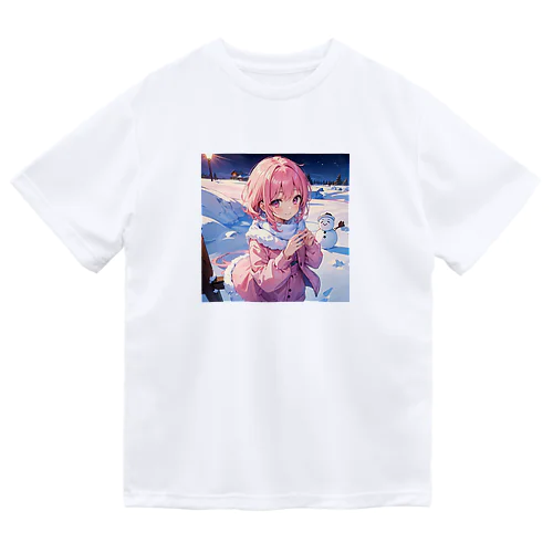 ピンク髪っ娘は雪だるま作りにご満悦!⛄ ドライTシャツ