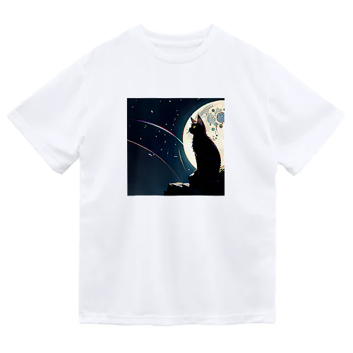 月夜を眺める黒猫 Dry T-Shirt