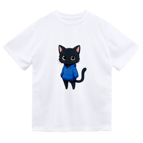 三頭身のかわいい黒猫キャラクター ドライTシャツ