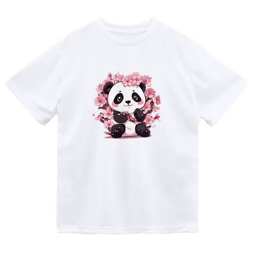 満開桜とパンダ ドライTシャツ