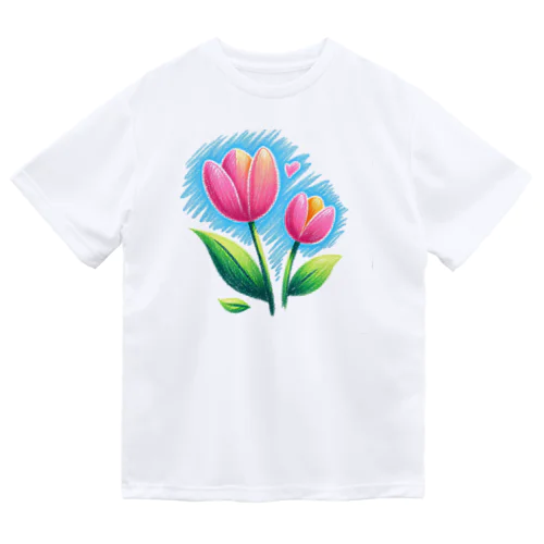 春の訪れを告げる、やわらかなチューリップの花々 ドライTシャツ