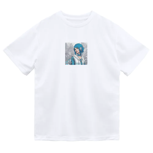 サイバーパンク風の青髪美少女 ドライTシャツ