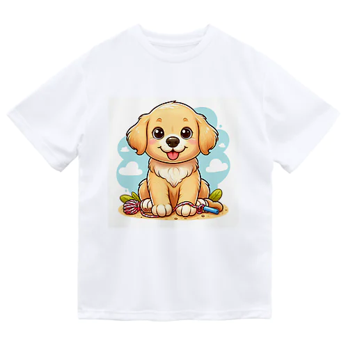 子犬の冒険☆ウキウキ子犬のゴールデンレトリーバー ドライTシャツ