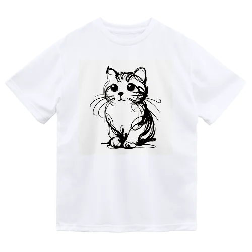 一筆書きで描かれたかわいい猫のイラスト ドライTシャツ