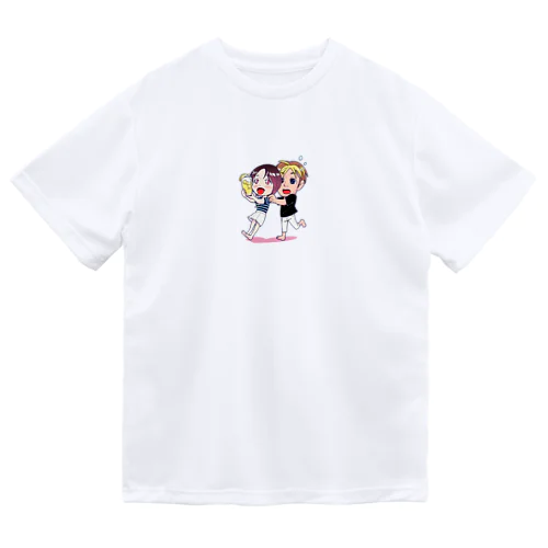 バツ2バツ1再婚夫婦イラスト ドライTシャツ