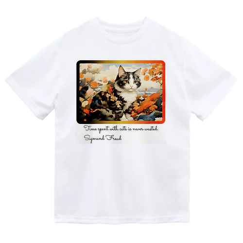 和風アートと三毛猫 ドライTシャツ