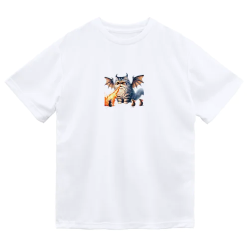 ブサカワ！火噴き猫ドラゴン　背景透過ver ドライTシャツ