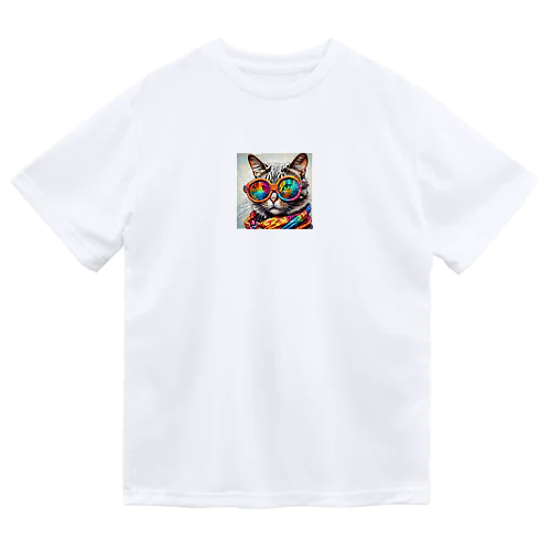 カラフルメガネをかけた猫 Dry T-Shirt