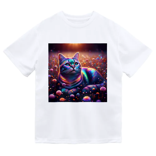 虹色の空を見上げる猫 Dry T-Shirt