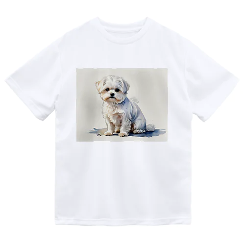 マルチーズ　Maltese　水彩画風 ドライTシャツ