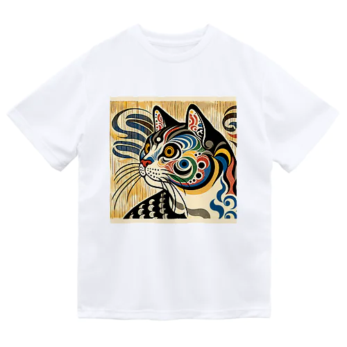 浮世絵風　猫（顔）"Ukiyo-e Style Cat (Face)"  "浮世绘风格的猫（脸）" ドライTシャツ