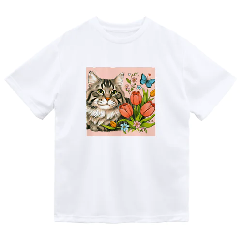 猫とチューリップ Dry T-Shirt