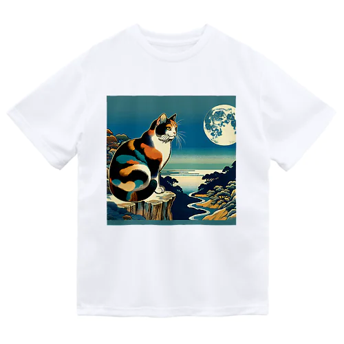 "A calico cat with a ukiyo-e style and the full moon." "一只浮世绘风格的三花猫和满月。" ドライTシャツ