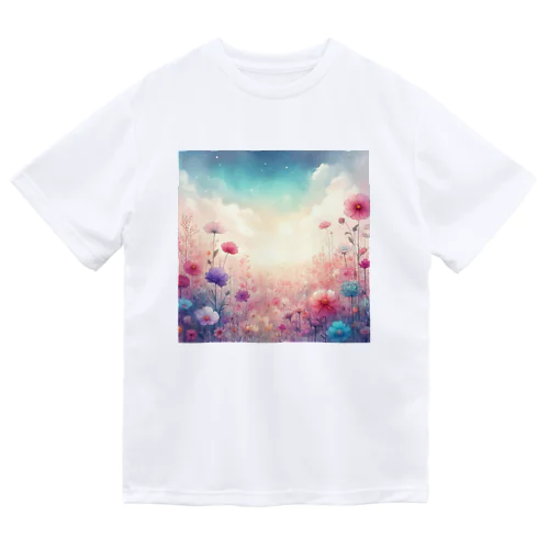 水彩タッチの花畑 ドライTシャツ