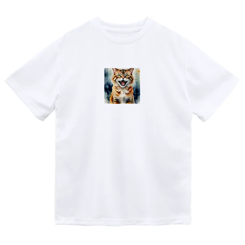 怒った猫の表情が鮮やかに描かれた水彩画 ドライTシャツ