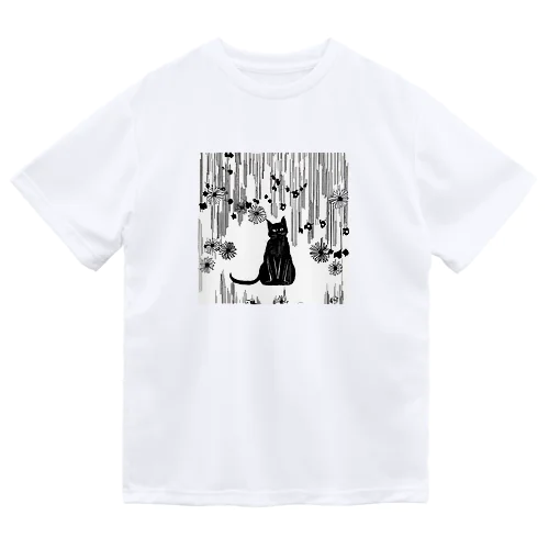 黒猫　大正ロマン　モノクロ　絵画 Dry T-Shirt