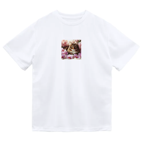 猫と胡蝶蘭 Dry T-Shirt