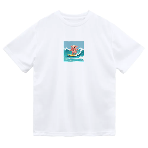 かわいいブタのサーフィンウェーブ ドライTシャツ