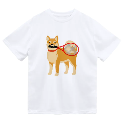 テニスラケットと柴犬 ドライTシャツ
