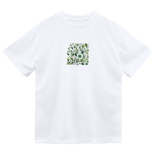 数学的で洗練されたデザインの白と緑の花 ドライTシャツ