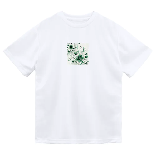 数学的なデザインを持つ緑と白の花 ドライTシャツ