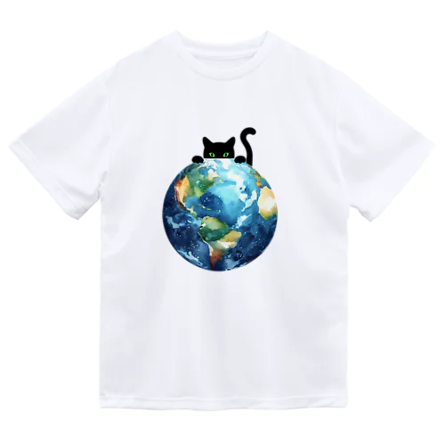 地球と黒猫 Dry T-Shirt