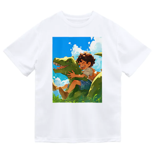 恐竜と少年が楽しく遊ぶ友情　なでしこ1478 Dry T-Shirt