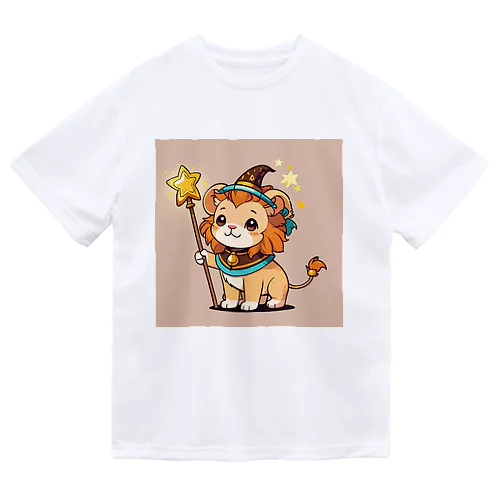 魔法の杖を持ったかわいいライオン ドライTシャツ