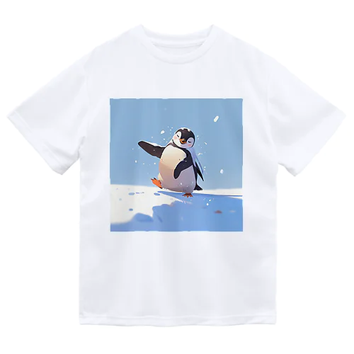 雪の中で遊ぶかわいいペンギン ドライTシャツ