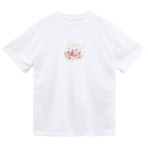 山頂でキャンプ　テント　ふわふわピンク Dry T-Shirt