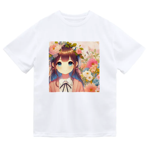 可愛い女の子とお花10 ドライTシャツ