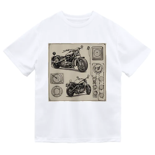 クラシックバイクの設計図と計器類 Dry T-Shirt