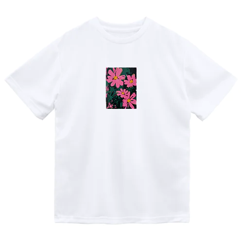 PINK FLOWERS with Dark Background ドライTシャツ